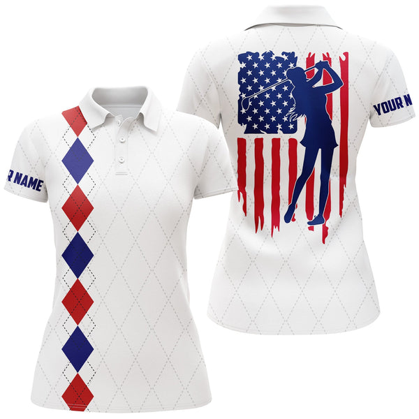 Max Corners American Flag Patriotic Golf Art Live Customized Name 3D Golf Polo Shirt For Women