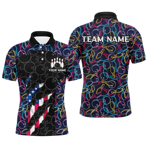 Maxcorners Personalized Bowling Camo American Flag Bowling Team Shirts, Patriotic Bowler Outfits