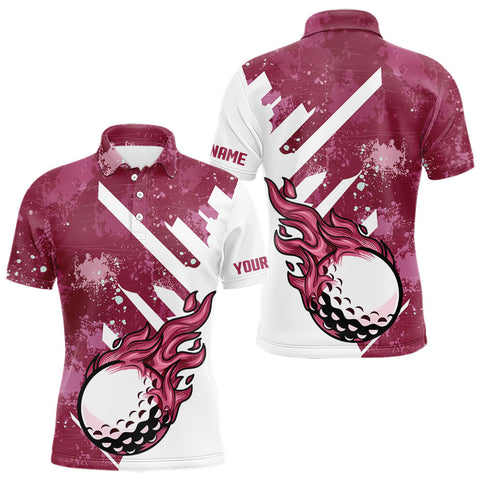 Maxcorners Pink and white golf ball flame Men golf polo shirts custom team golf shirts, mens golf clothing MT0111