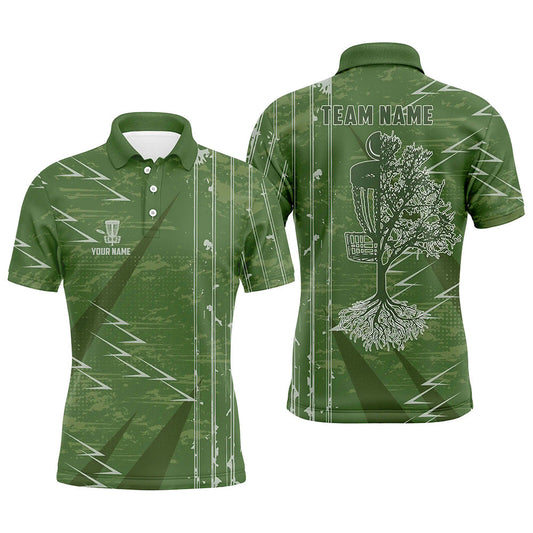 Maxcorners Mens disc golf polo shirt custom green vintage team disc golf jersey, disc golf basket outfit for men MT0510