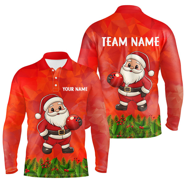 Maxcorners Personalized Funny Santa Christmas Bowling Shirts, Christmas Bowling Shirts Team Uniform | Red