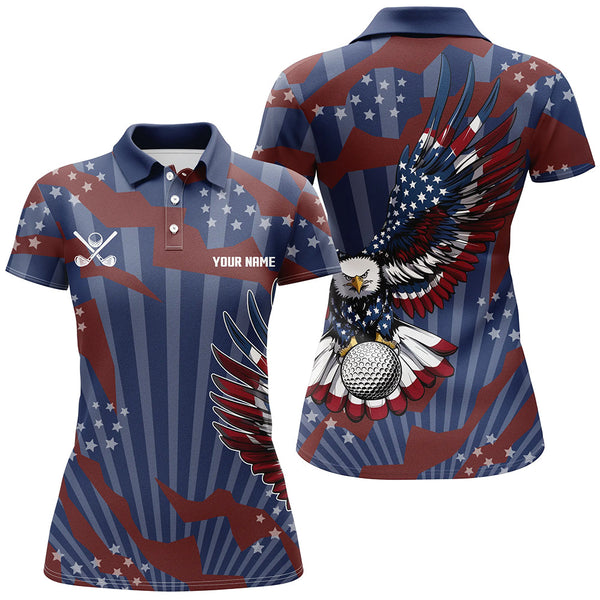 Maxcorners American Flag Eagle Golf Ball Womens Golf Polo Shirts Custom Patriotic Ladies Golf Tops, Golfing Gifts