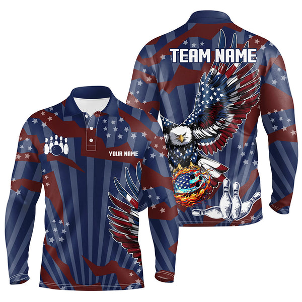 Maxcorners Personalized American Flag Eagle Bowling Shirts Custom Patriotic Bowling Team Jerseys