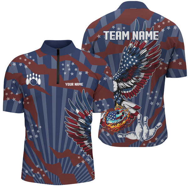 Maxcorners Personalized American Flag Eagle Bowling Shirts Custom Patriotic Bowling Team Jerseys