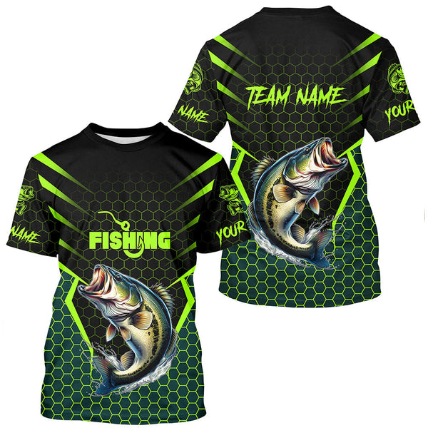 Maxcorners Black and Green Largemouth Bass Fishing Custom team name UV protection long sleeves fishing shirts MT2108