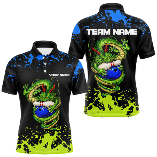 Maxcorners Personalized Black, Blue and Green Dragon Bowling Shirts For Men, Dragon Bowling Team Shirts LM2901