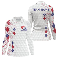 Maxcorners Red, White and Blue argyle American Flag Mens golf polo shirt custom patriotic golf apparel for men