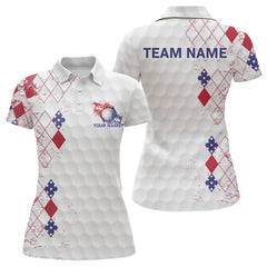 Maxcorners Red, White and Blue argyle American Flag Mens golf polo shirt custom patriotic golf apparel for men