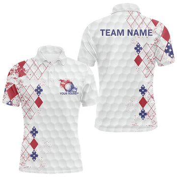 Maxcorners Red, White and Blue argyle American Flag Mens golf polo shirt custom patriotic golf apparel for men