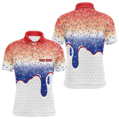 Maxcorners Red, white and blue dripping candy Mens Golf polo shirts Custom funny Golf attire For Mens LM0706