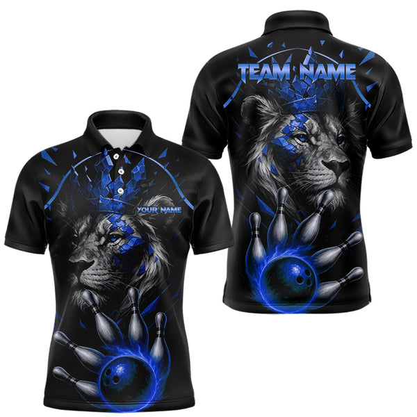 Maxcorners Custom Black and Blue Lion Bowling Polo, Quarter Zip shirts for Men, Lion Team Bowling Jerseys TU2908