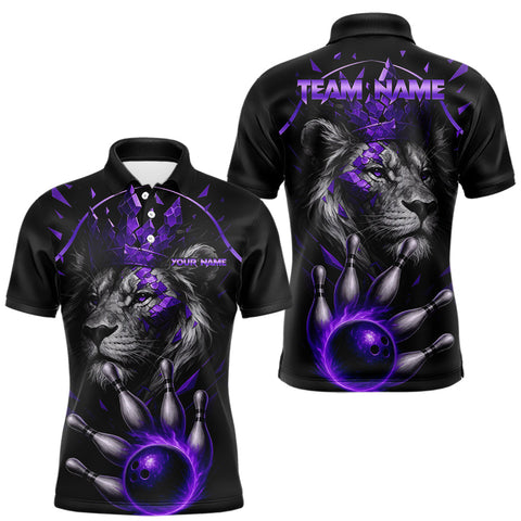 Maxcorners Custom Black and Purple Lion Bowling Polo, Quarter Zip shirts for Men, Lion Team Bowling Jerseys TU2908