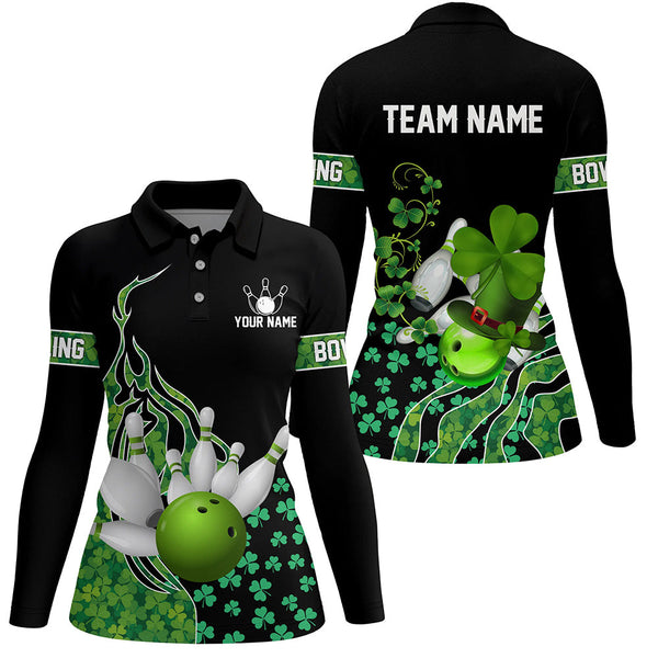 Maxcorners Green shamrock lucky Women bowling shirts Custom St Patrick Day black Team League Bowling Jerseys