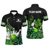 Maxcorners Green shamrock lucky Men bowling shirts Custom St Patrick Day black Team League Bowling Jerseys