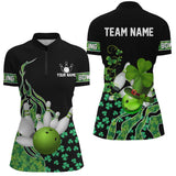 Maxcorners Green shamrock lucky Women bowling shirts Custom St Patrick Day black Team League Bowling Jerseys