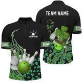 Maxcorners Green shamrock lucky Men bowling shirts Custom St Patrick Day black Team League Bowling Jerseys