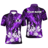 Maxcorners Purple Lightning Thunder Bowling Polo Shirt Red Flame Custom Team Bowler Jersey