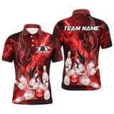 Maxcorners Red Lightning Thunder Bowling Polo Shirt Red Flame Custom Team Bowler Jersey