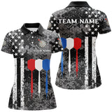 Maxcorners Black And White American Flag Dart Polo Shirt For Women Custom Patriotic Dart Shirts