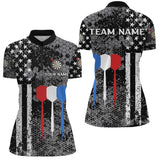 Maxcorners Black And White American Flag Dart Polo Shirt For Women Custom Patriotic Dart Shirts