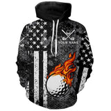 Maxcorners Black And White American Flag Flame Golf Ball Mens Golf Polo Shirts Custom Patriotic Men Golf Tops