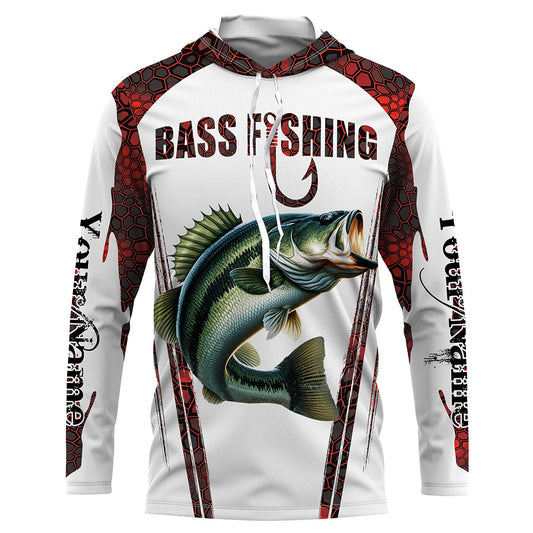 Maxcorners Bass fishing red camo Custom Name Funny Long sleeve fishing shirts, Bass fishing jersey LM0201