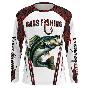 Maxcorners Bass fishing red camo Custom Name Funny Long sleeve fishing shirts, Bass fishing jersey LM0201