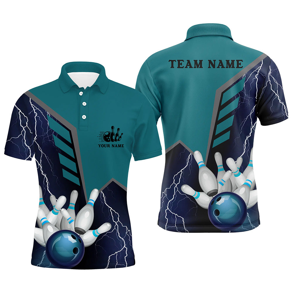 Maxcorners Blue Lightning Bowling Ball Customized Name And Team Name 3D Shirt