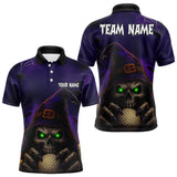 Maxcorners Funny Purple Skull Halloween Men golf polo shirts Custom Halloween team mens golf wear MT0410