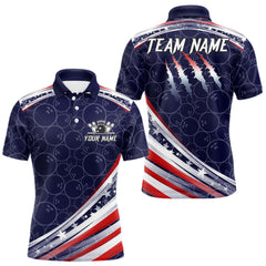 Maxcorners American Flag Camo Bowling Shirts For Men Custom patriotic Bowling Team Polo, 1/4 zip Jerseys | Navy