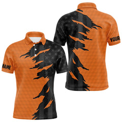 Maxcorners Personalized Mens golf polo shirts custom orange golf ball skin black American flag mens golf apparel LM1506