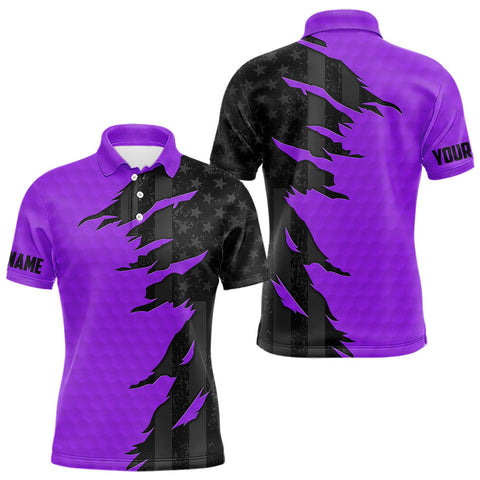 Maxcorners Personalized Mens golf polo shirts custom purple golf ball skin black American flag mens golf apparel LM1506