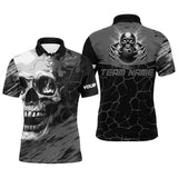 Maxcorners Bowling Black And Gray Skull  Customized Name, Team Name 3D Polo Shirt Unisex