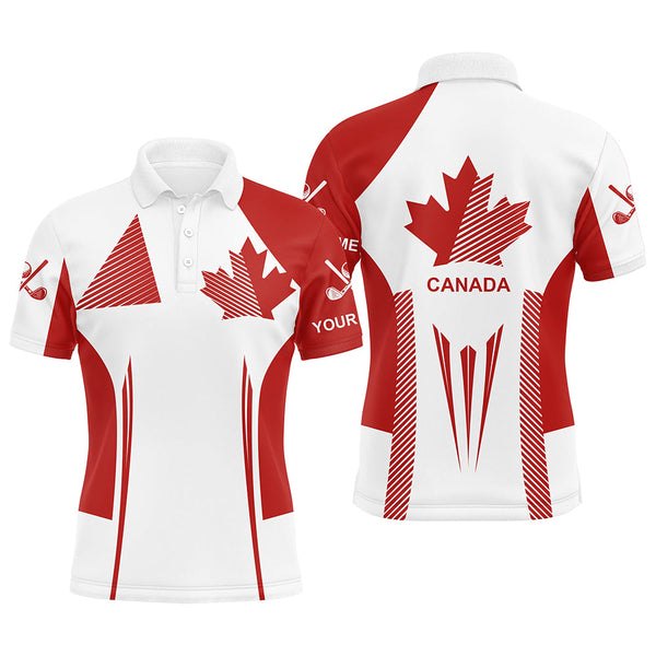 Maxcorners Golf White And Red Canada Flag Customized Name 3D Shirt