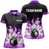 Maxcorners Purple Flame Fire Bowling Polo, Quarter Zip Shirts Custom name Team Bowling Jerseys Bowler