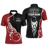 Maxcorners Black and Red Flame Bowling Polo, Quarter Zip Shirt for Men Custom Team Bowling Jersey Bowler Outfit