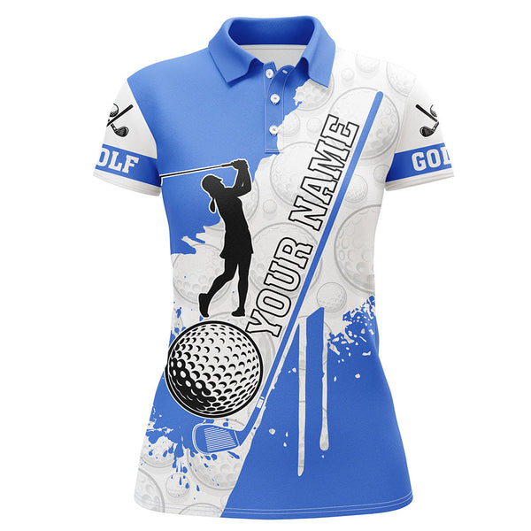 Maxcorners Women golf polo shirt custom white camo golf ball clubs best ladies golf wear golf gifts | Blue