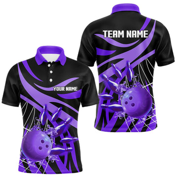 Maxcorners Purple flame bowling 1/4 zip, mens polo bowling shirts Custom Team bowling shirts for men