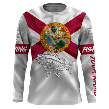 Maxcorners Bass fishing Florida State Flag 3D Customize Name long sleeves fishing shirt for men LM0201