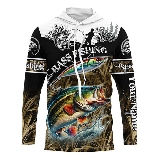 Maxcorners Bass fishing Camo Performance 3D Customize UV protectionlong sleeves fishing shirt for men LM0201