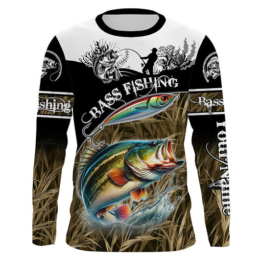 Maxcorners Bass fishing Camo Performance 3D Customize UV protectionlong sleeves fishing shirt for men LM0201