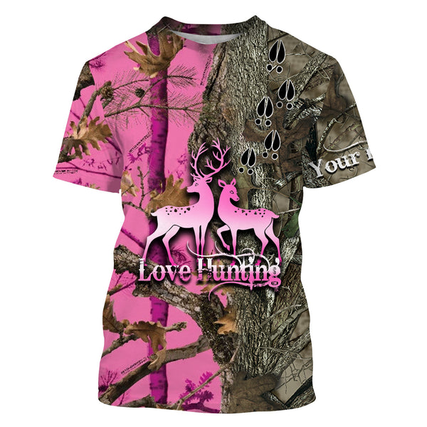 Maxcorners Love Deer Hunting Pink Customize Name 3D Shirts