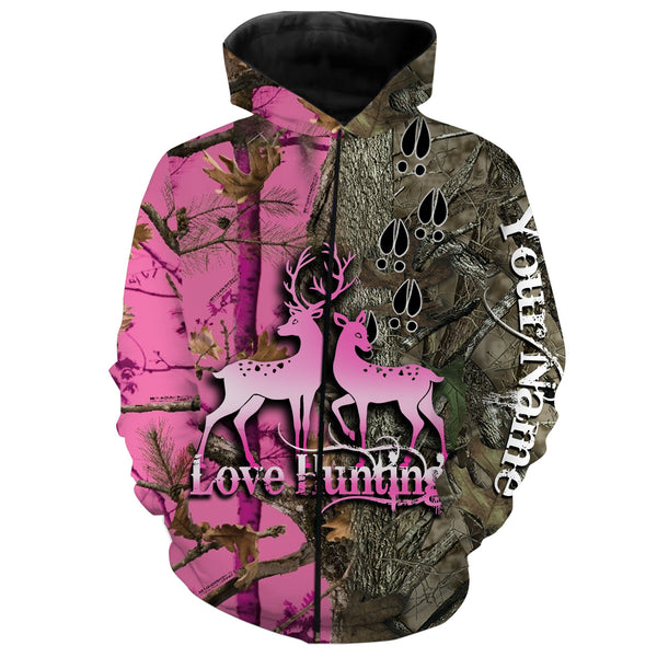 Maxcorners Love Deer Hunting Pink Customize Name 3D Shirts