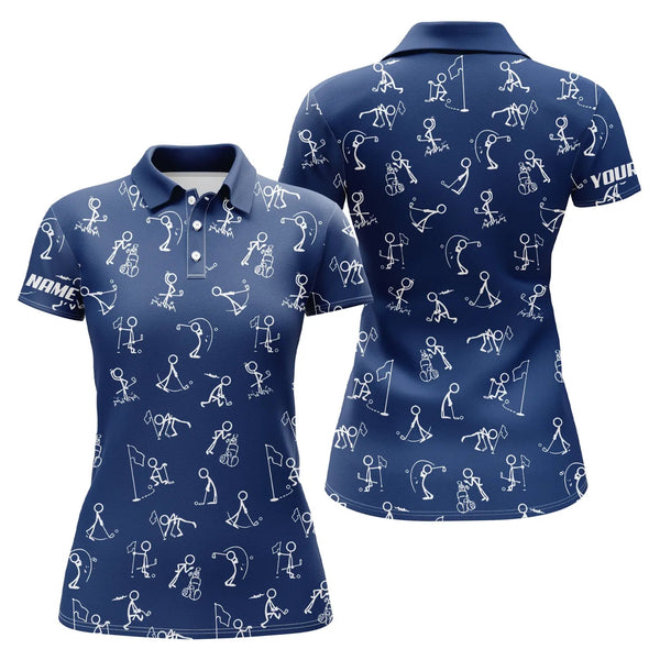 Max Corners Funny Golf Pattern Blue Live Customized Name 3D Golf Polo Shirt For Women