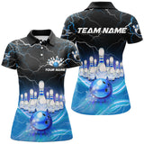 Maxcorners Blue Light Lightning Thunder Mens Bowling Polo Shirts Custom Team Bowling Jerseys, Gift For Bowlers