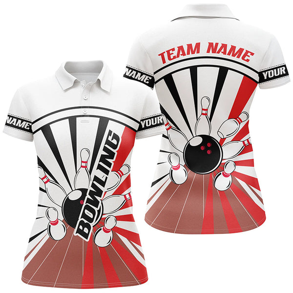 Maxcorners Bowling Ball And Pins Retro Customized Name, Team Name 3D Polo Shirt