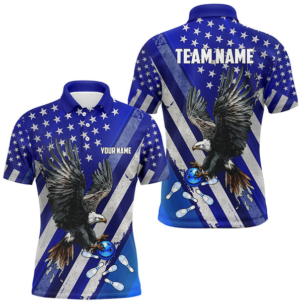 Maxcorners Blue American Flag Eagle Bowling Jersey Customized Name, Team Name 3D Shirt