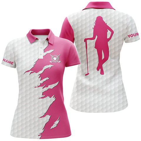 Max Corners Ladies Golf Tops Pink Cracked Pattern Customized Name 3D Golf Polo Shirt For Women