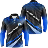 Maxcorners Blue Bowling Custom Men Bowling Polo, Quarter zip Shirts Bowling Team Jerseys Bowling Tournament