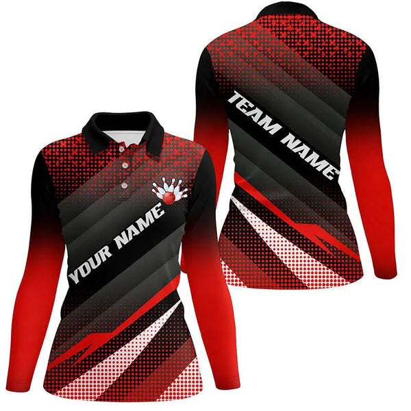 Maxcorners Red Bowling Custom Women Bowling Polo, Quarter zip Shirts Bowling Team Jerseys Bowling Tournament